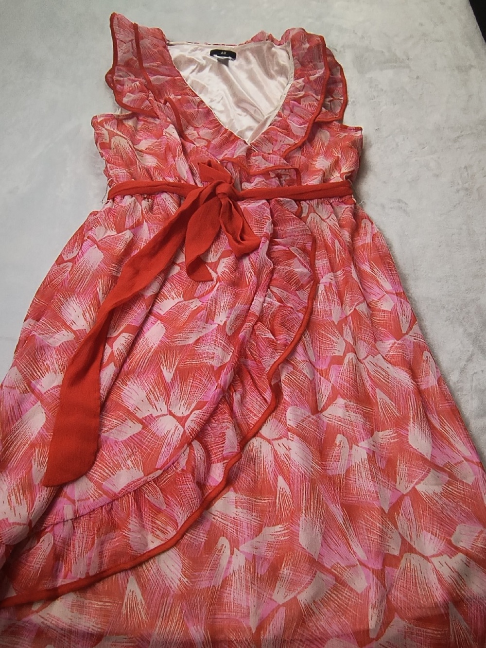 H&M Coral and Pink Floral Ruffle Wrap Dress